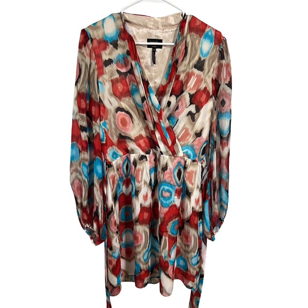 Laundry By Shelli Segal Colorful Abstract Print Wrap Dress Size 12 With Long She